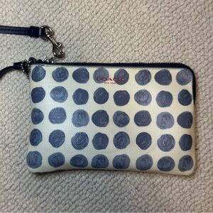 Coach Polka Dot Wristlet Pouch – Blue & Cream